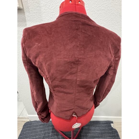 Corduroy Blazer Jacket Burgundy Fitted Career Casual Button Up - Picture 2 of 6